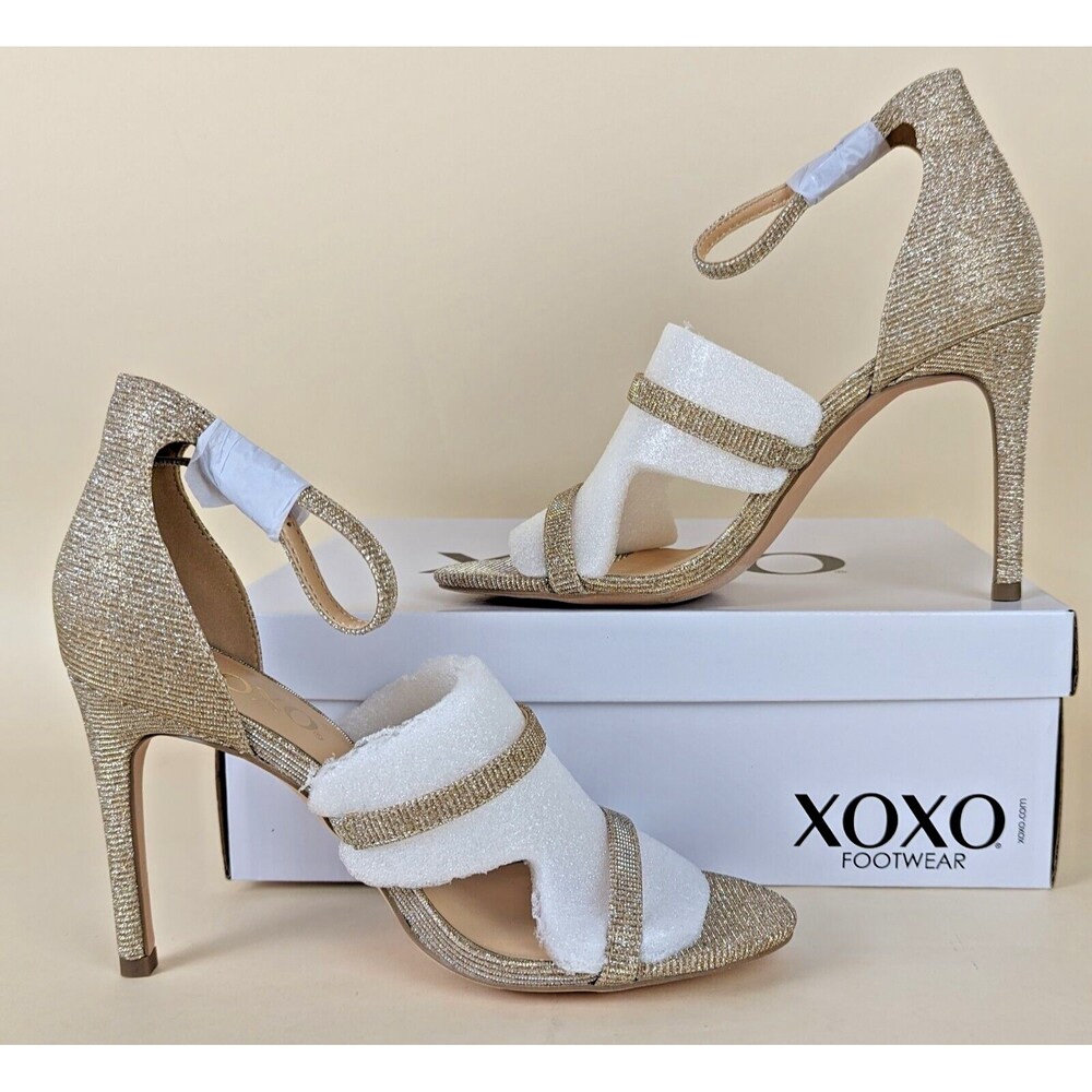 Xoxo Bridgette Strappy Sandals Womens 7.5 M Gold High Heels Glitter Shoes NWB